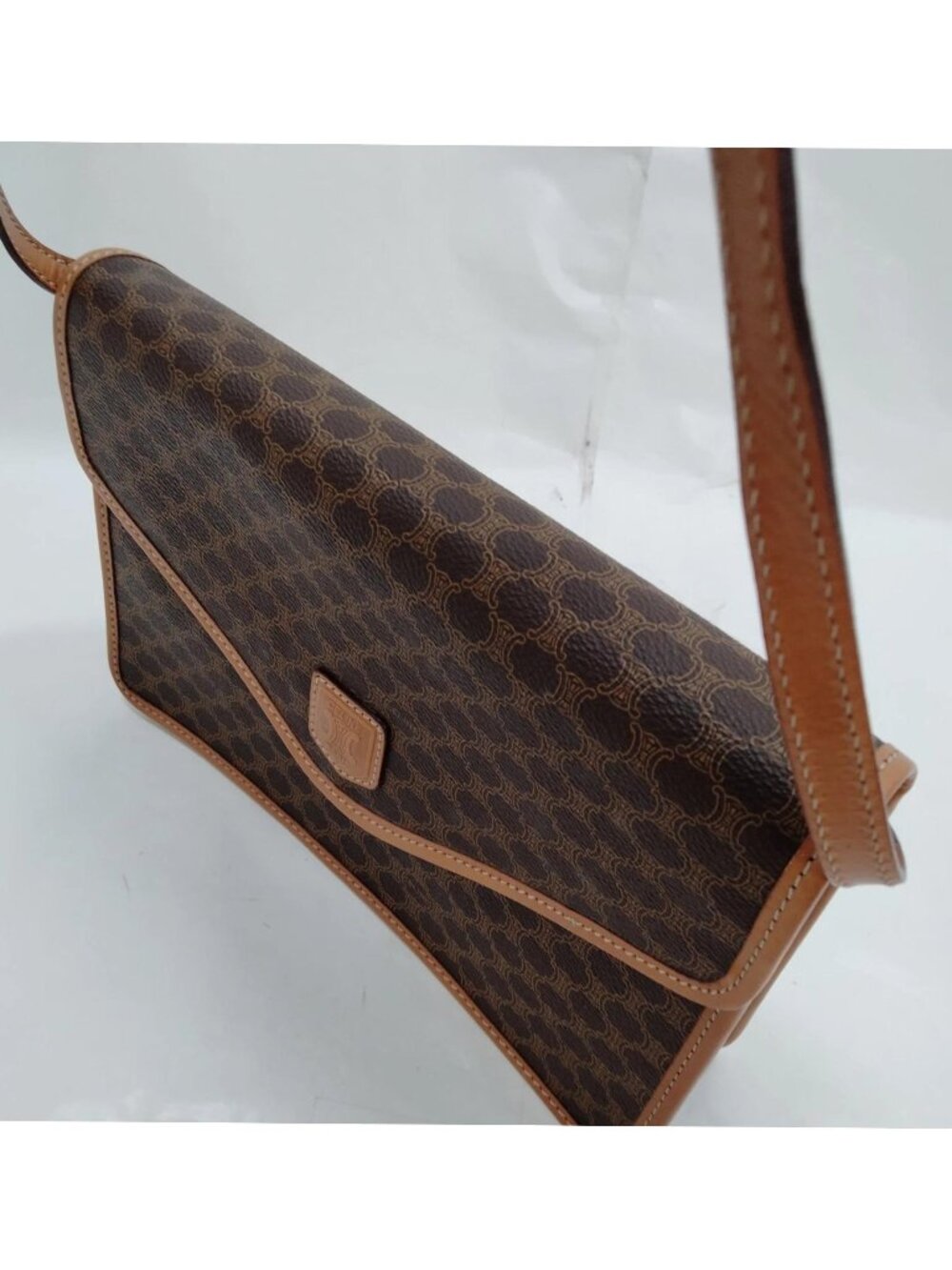Authentic Vintage Celine Macadam Envelope Crossbody Bag Brown PVC Leather Trim - Picture 7 of 16